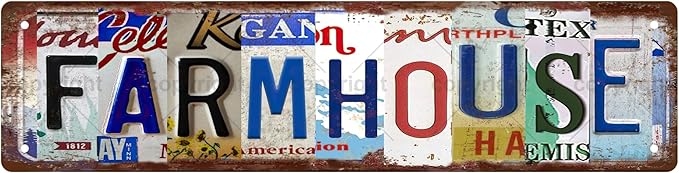 FARMHOUSE Vintage Metal Tin Sign, Street Sign, Home Decor, Room Decor, Wall Decor, Bathroom Decor, Bar Decor, Cafe Decor, Garage Decor, 16 x 4 Inch