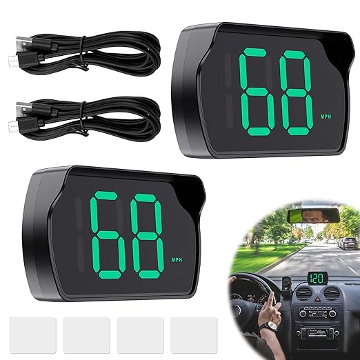 2 Pack GPS Digital Speedometer for Car MPH, Universal HUD Speed Meter with LED Large Font Head Up Display Car Accessories with USB Cable, Plug Play for Truck Motor SUV Golf Cart All Vehicles