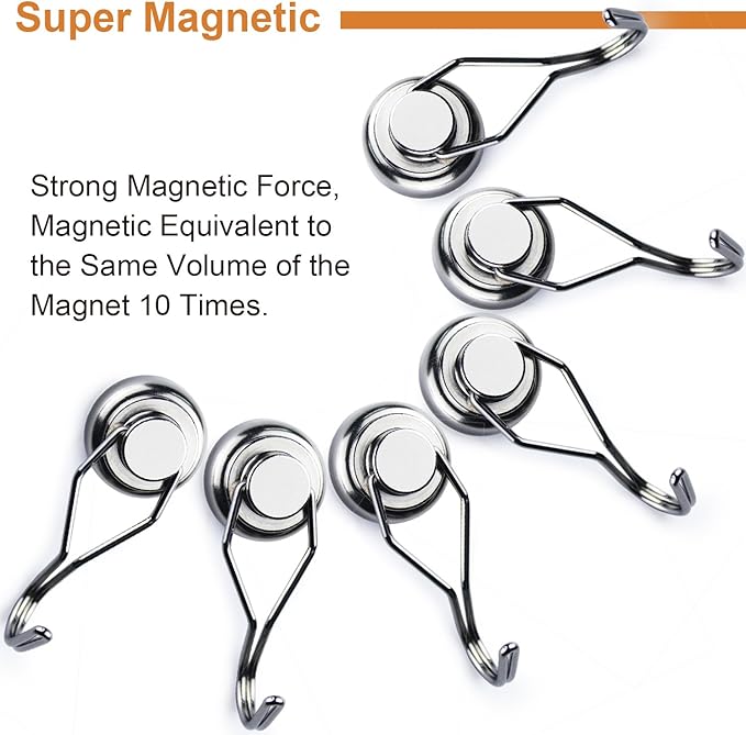 DIYMAG Swivel Swing Magnetic Hooks,Strong Heavy Duty Neodymium Magnet Hooks - Great for Your Refrigerator and Other Magnetic Surfaces - Pack of 6