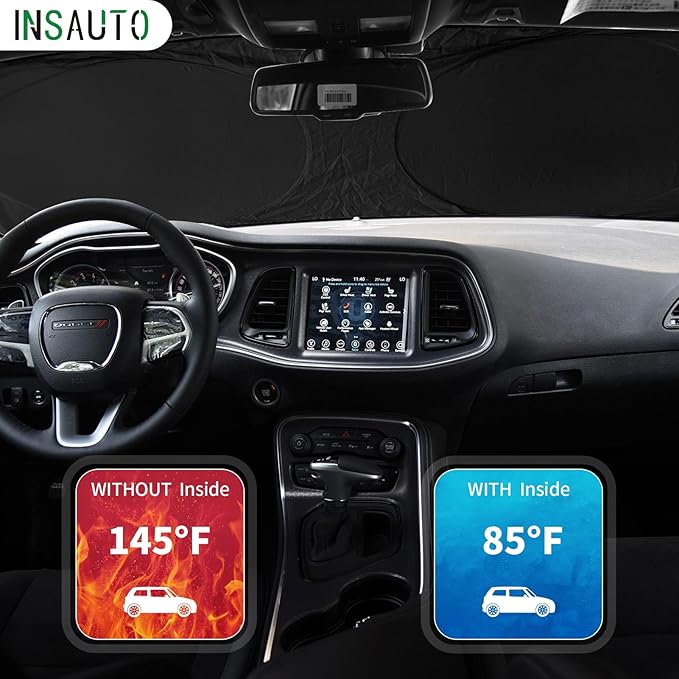 Windshield Sun Shade for 2015-2024 2025 Dodge Challenger Accessories Front Window Sunshade with 210T Sun Visor Protector Blocks UV Rays Heat Sun Shield Keep Car Cooler