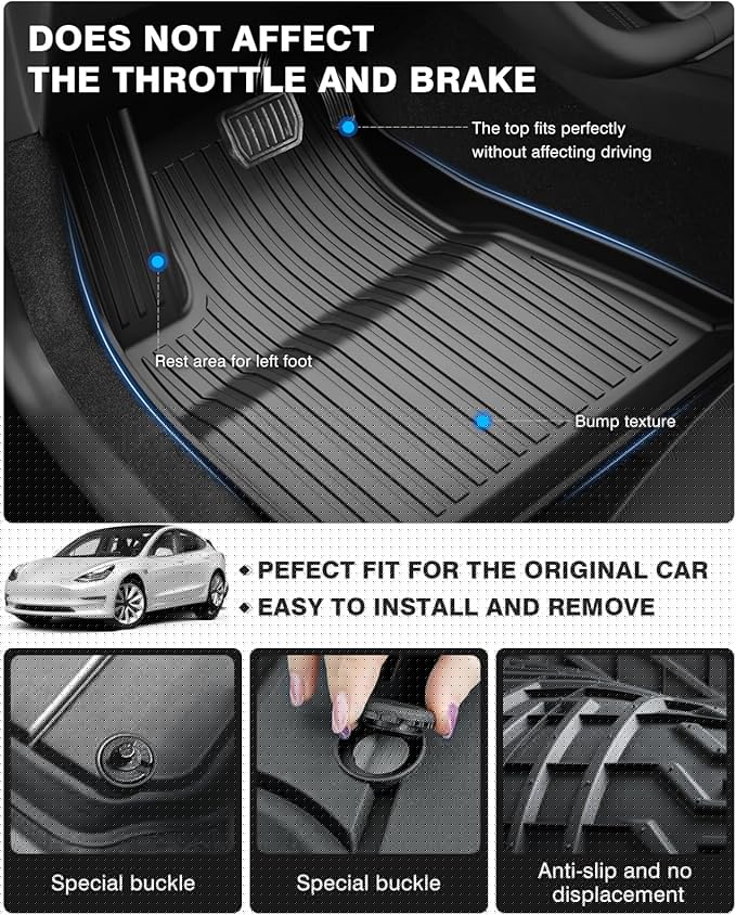 Powerty Floor Mats for 2024 2025 Tesla Model 3 Highland 8 PCS Floor Cargo Liners Full Set All Weather TPE 3D 2 Row Liner Front Rear Storage Mat and Rear Seat Back Mats