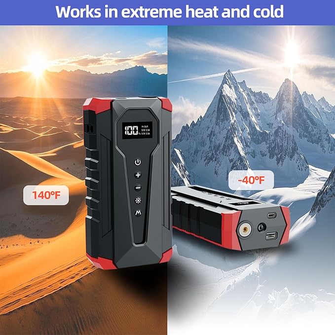 10800mAh Car Jump Starter with Air Compressor and USB/Type-C Charger, UL-Certified Portable Power Station for Cars