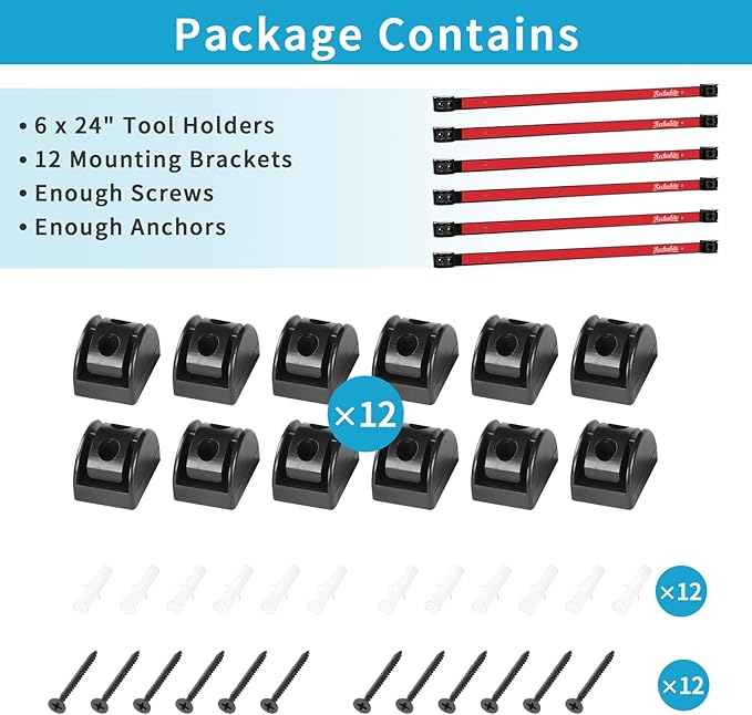 6 Pieces 24" Magnetic Tool Holder Strip, Red Magnet Bar, Metal Tool Organizer Rack for Garage Organization, Easy To Install in Workshop, Mounting Screws Included