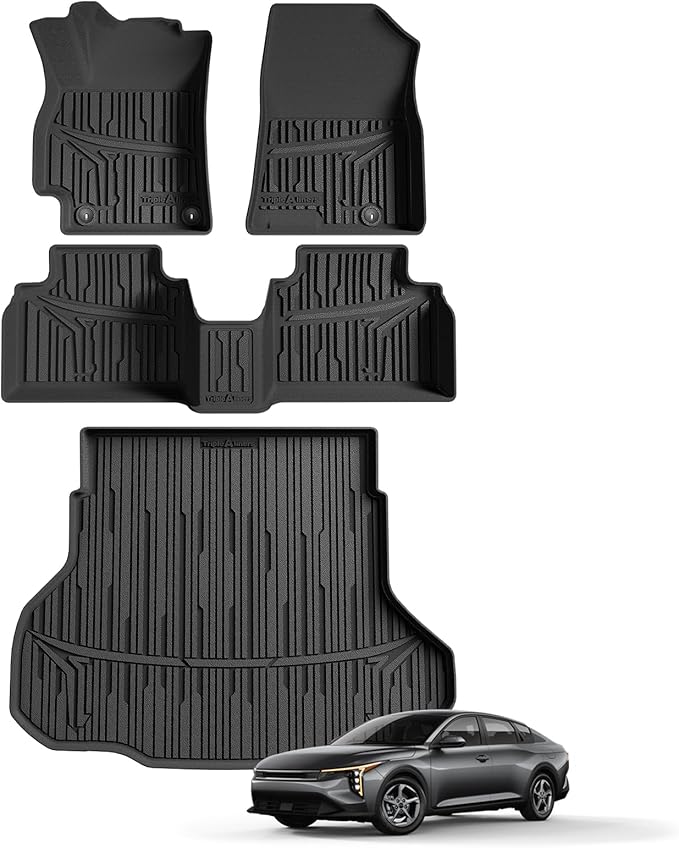 TripleAliners Floor Mats & Trunk Mat Full Set Compatible with 2024 2025 Kia K4 Sedan All Weather Liners TPE Custom Fit Anti-Slip Full Coverage Odorless Waterproof Cargo Liners(Trunk Mat+ Floor Mats)