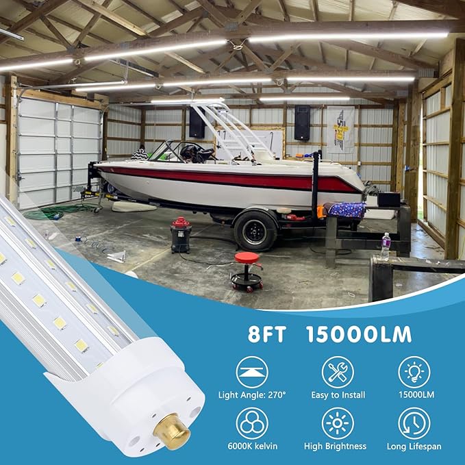 12 Pack, 100W 8ft Led Bulbs, 100lm 6000k 8' Led Bulbs, V Shaped Clear Cover T8 Led Tube Lights 8ft, T8 Led Bulbs 8 Foot, 8' Led Replacement for T8 T10 T12 F96t12 Fluorescent Tubes