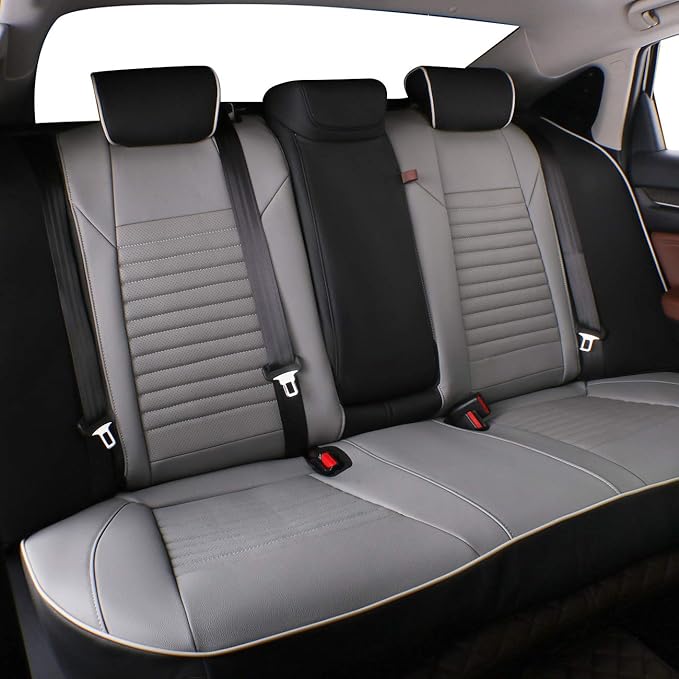 EKR Accord Car Seat Covers for Honda Accord 2023 2024 2025 LX(Rear Row W/Solid Backrest) Leather Car Seat Covers,Waterproof Car Seat Protectors,Trucks Seat Covers Full Set(Black/Gray)