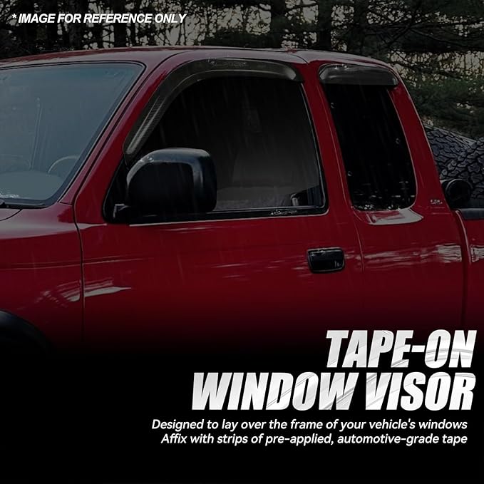 Auto Dynasty 4Pcs Carbon Fiber Pattern Window Visors Compatible with 1995-2004 Toyota Tacoma Extended Cab, Tape-On Front & Rear Window Deflectors Rain Guards Sun Wind Air Side Vent Shade, Glossy Black