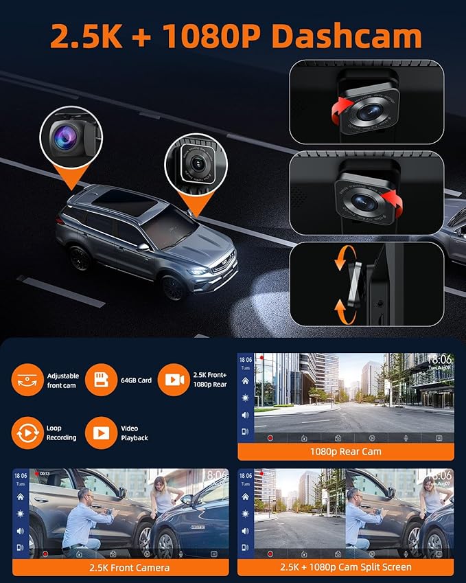 Portable Wireless Carplay Screen for Car with 2.5K Dash Cam,9 Inches Android Auto Screen with 1080p Backup Camera,GPS Navigation,Bluetooth,Airplay,Voice Control
