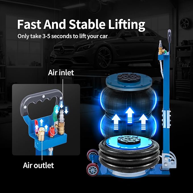 CXRCY 5 Ton Air Jack for Cars & Trucks - 11000LBS Capacity Pneumatic Airbag Jack with Adjustable Long Handle, Fast Lifting up to 16 Inch for Cars,Trucks (Blue Triple Bag Air Jack)