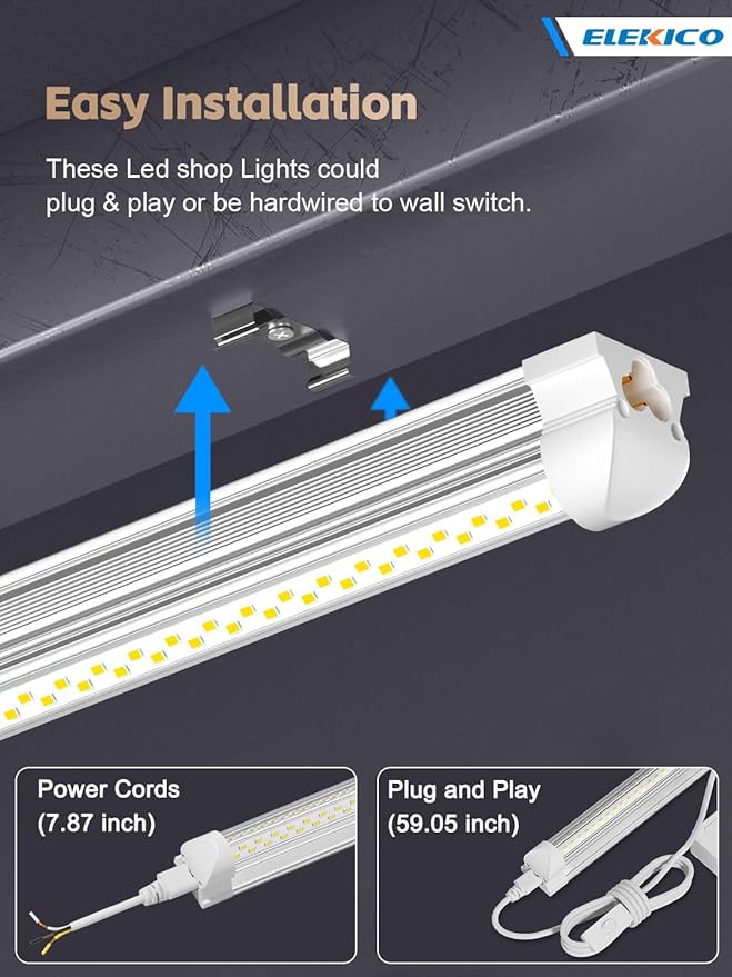 12 Pack Super Bright 100w 8ft Led Shop Light, 15000lm 5000k V Shape 8' Led Shop Lights 8ft, Linkable 96" 8 Foot Shop Lights for Garage Workshop Shop Warehouse Lighting