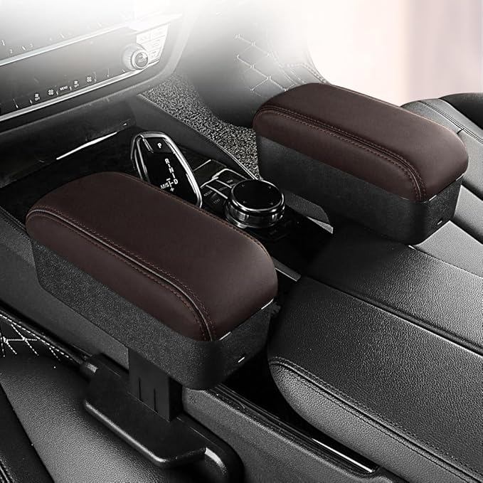 JEYODA Car Armrest Box with Cup Holder Car Central Liftable Armres Storage Organizer Box Arm Rest，Car Seat Gap Filler Organizer (Brwon)
