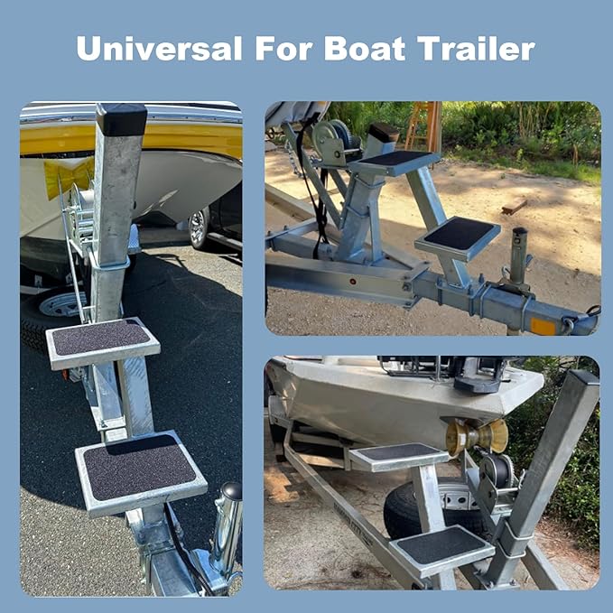 Universal 2 Double Steps Boat Trailer Ladder Boarding Step Fit for Trailer Tongue up to 3" x 4"