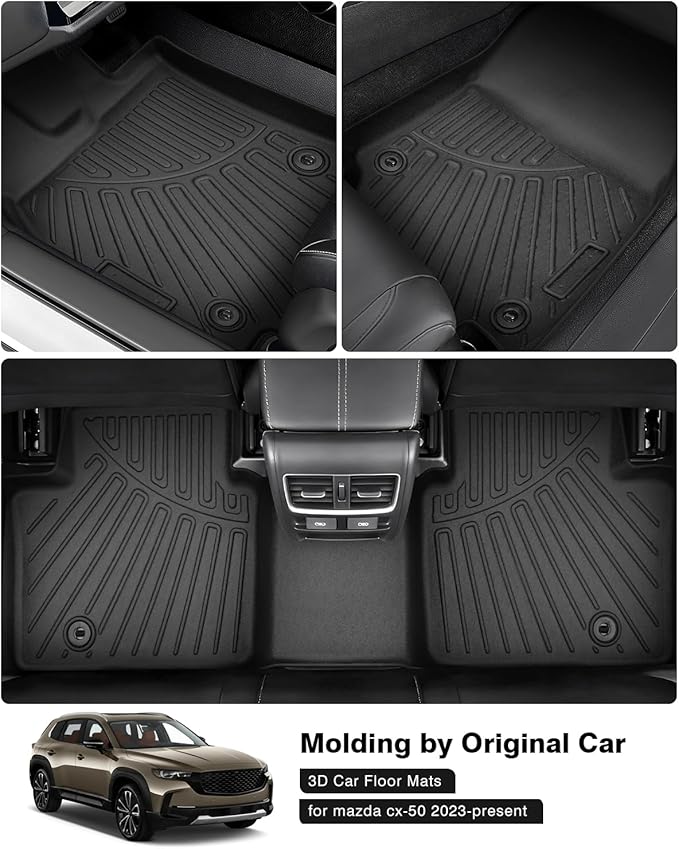 Powerty Floor Mats for 2023 2024 2025 Mazda CX50 CX-50 Accessories All Weather Floor Liner 3D TPE 1st & 2nd Row Floor Mat Heavy-Duty Floor Liners