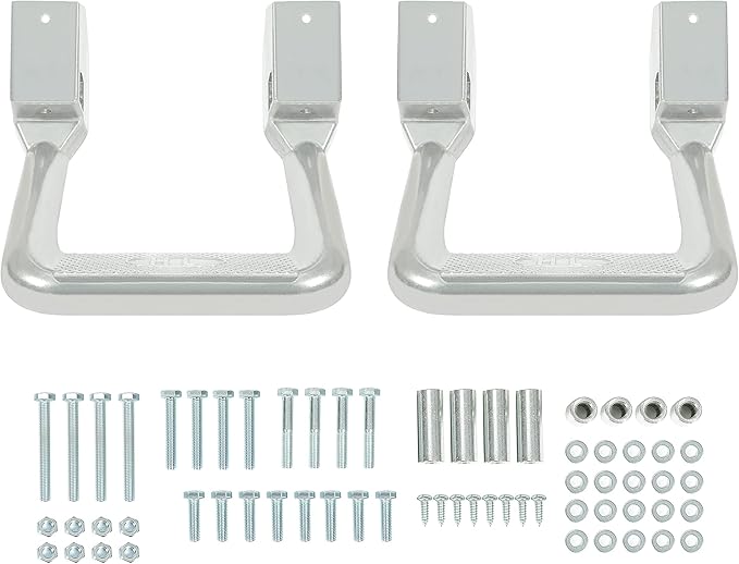 Kojem 2Pcs Silvery Aluminum Universal Side Step Compatible with Chevy Chevrolet GMC Ford Isuzu Mitsubishi Dodge Jeep Nissan Toyota Mazda Side Hoop Step Polishing
