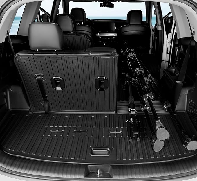Floor Mats for Kia Telluride 2020-2024 2025 7-seat/8-seat Trunk Mat with Backrest Mat, All Weather TPE Cargo Liner Back Seat Cover Protector for 2025 Kia Telluride Car Accessories