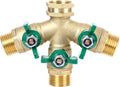 STYDDI Full Flow 3-Way Garden Hose Splitter, Solid Brass High Volume 3 Way Hose Splitter Valve with Metal Handle, Heavy Duty High Flow Spigot Splitter with Shut off Valve, 3/4 Inch Garden Tap Splitter