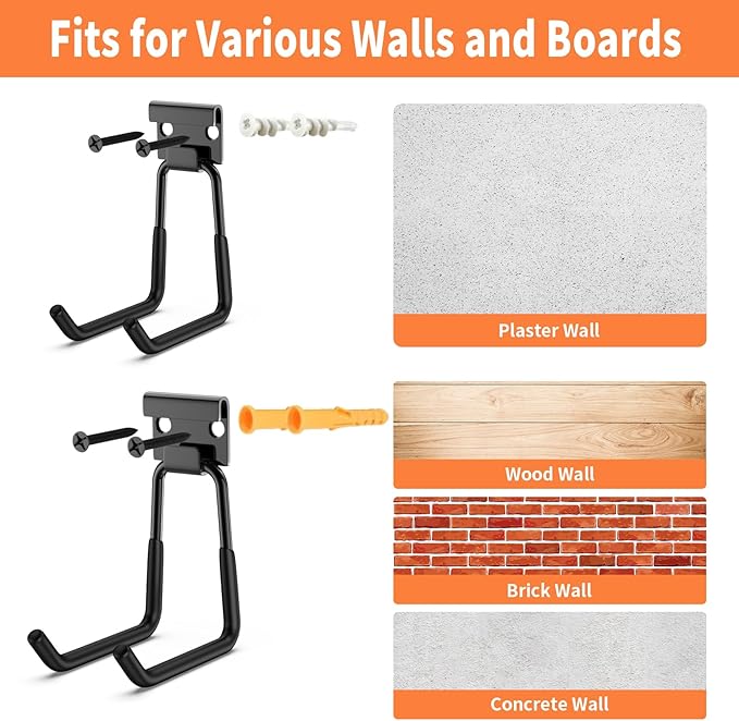 GPANDAG 2 Pack Heavy Duty Garage Storage Hooks(110LB) - Anti-Slip Coating Wall Mount for Bike, Ladder, Garden Tools & Hose