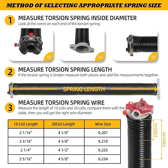 Pair of 2"Garage Door Torsion Springs Set with Non-Slip Winding Bars, Electrophoretic Coated (0.234X2"X27")