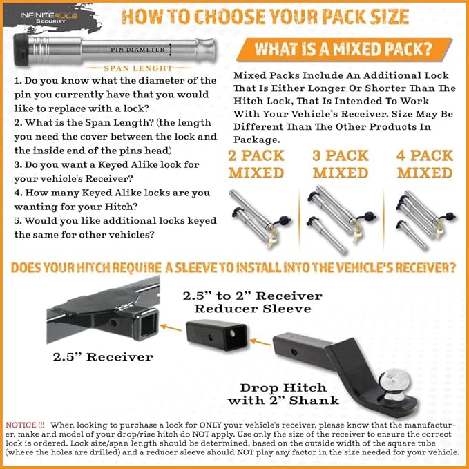 61671 | 3 Pack, Keyed Alike, Receiver Locks for 2" Receiver - Class III & IV