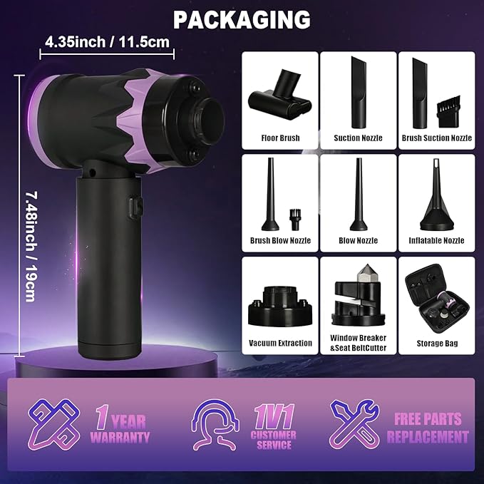 9-In-1 US-Designed Car Vacuum Portable Cordless【Powerful Brushless Motor | 28,000 Pa Suction】【5.0 Graphene Battery | Lasting Endurance】Handheld Vacuum Cordless Car for Home, Office, and Pet Hair