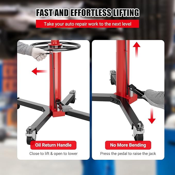 Transmission Jack, 1322lbs Hydraulic Telescoping Transmission Jack, 34.3"-68.5" High Lift, 2-Stage Transmission Jack Stand 3/5 Ton Capacity with Foot Pedal, 360° Swivel Wheel
