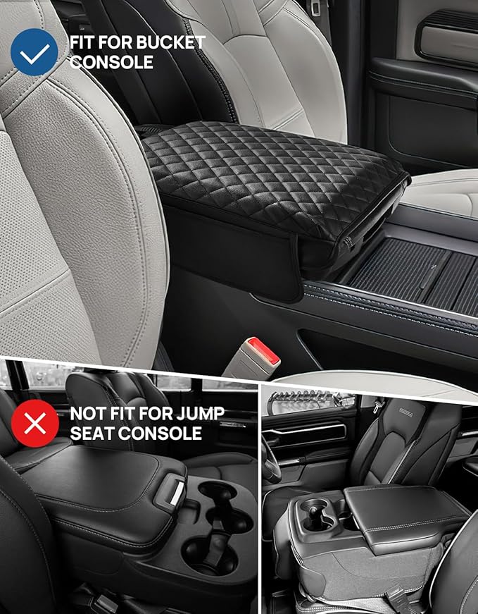 JOYTUTUS Center Console Cover for Ram 1500, 2500, 3500 (2019-2025) - Leather Arm Rest Cover with 2 Pocket