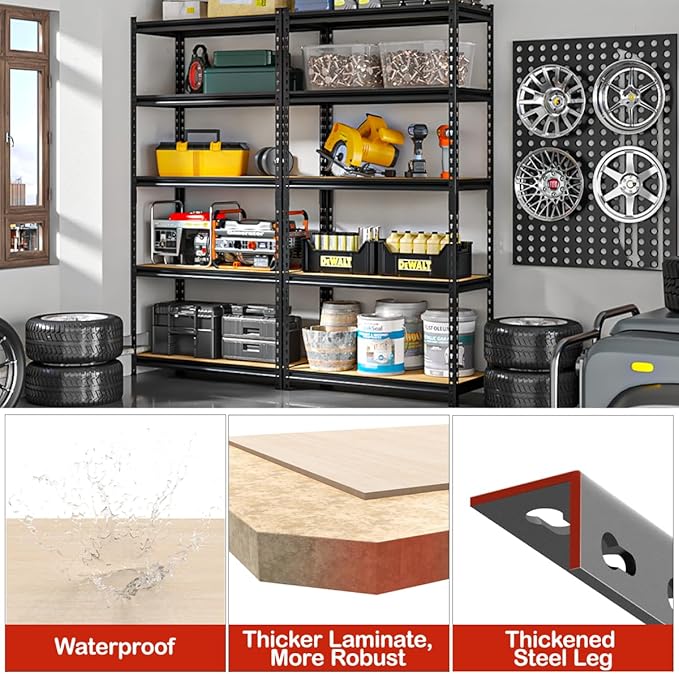5-Tier Adjustable Metal Storage Shelves Heavy Duty Garage Shelving, 72" H x 36" W x 16" D Shelving Unit Rack for Kitchen, Classroom, Dormitory, Basement & Warehouse