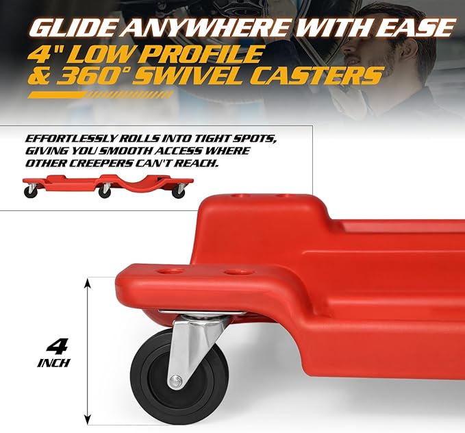 Magshion Automotive Creeper Under Car Roller, 40 Inch Low Profile Creepers with Padded Headrest and Tool Tray, 330 lbs Capacity Portable Floor Creeper for Home Garage Automotive Shop (Red)