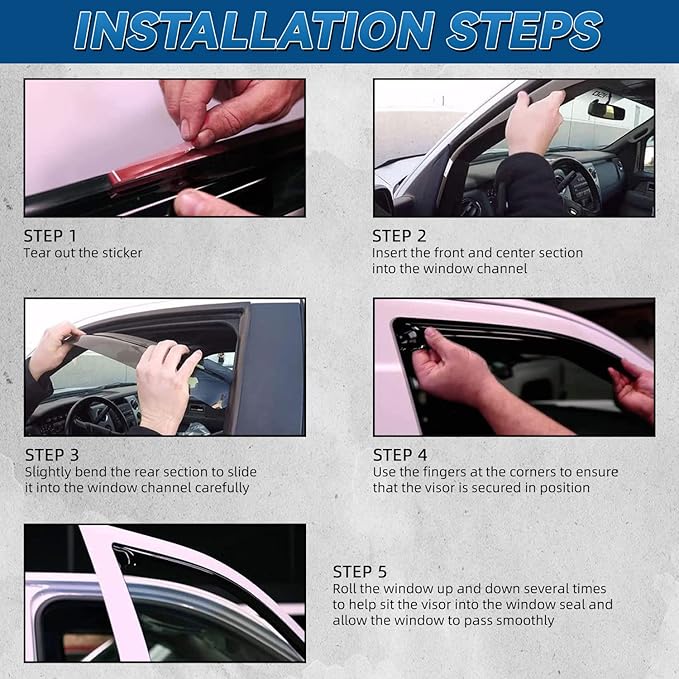 Set of 2 in Channel Front Doors Smoke Sun/Rain Guard Wind Deflector Tape-On Acrylic Window Visors Compatible with 1993-2011 Ranger 1994-2010 B2300/B2500/B3000/B4000 Regular & Extended Cab