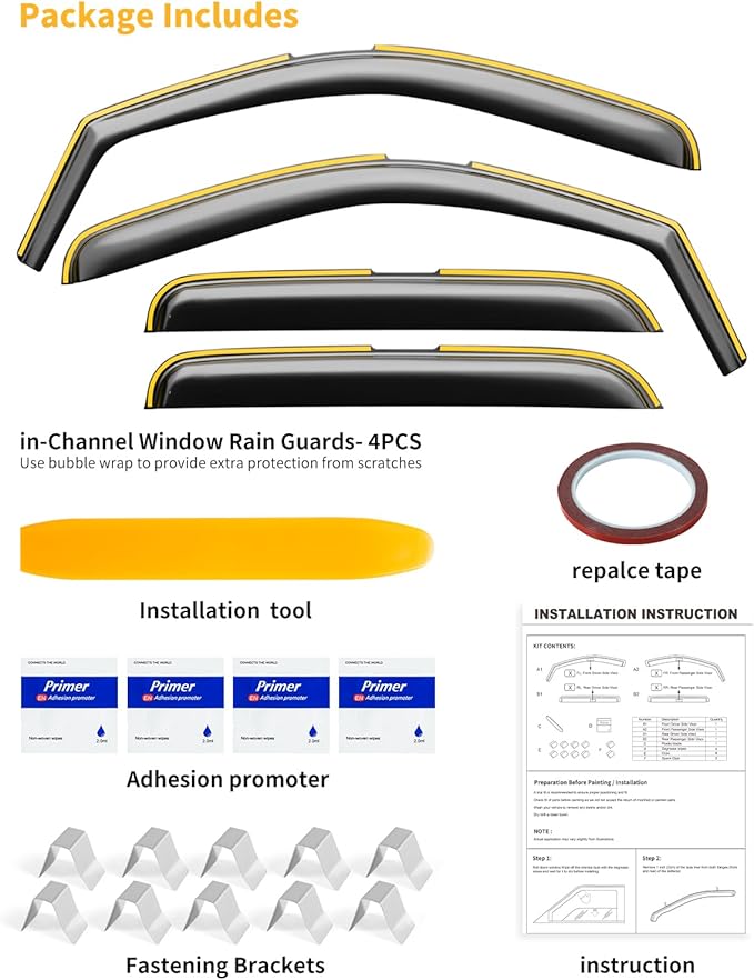 in-Channel Window Rain Guards Fit for Truck Chevrolet (Chevy) Silverado/GMC Sierra 2007-2013 Crew Cab Extra Durable Window Deflectors Window Visors Vent Shades Vent Visors Car Accessories