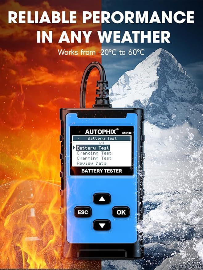 AUTOPHIX BAS100 Car Battery Tester, 12V 24V Load Tester, 100-2000 CCA Digital Automotive Alternator Tester, Auto Battery Analyzer Charging Cranking System Tester for Car Truck Motorcycle Boat and More