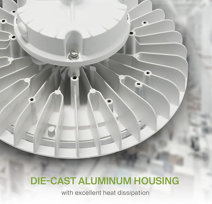 ASD LED High Bay UFO Light Fixture, Commercial Shop Lighting | Dimmable, IP69K Waterproof, DLC Premium, UL Listed | 200W 29600LM 5000K 100-277V | Warehouse, Garage, Workshop, Barn Lamp | White