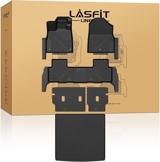 LASFIT Floor Mats & Trunk Mat for Honda Passport 2026, All Weather TPE Custom Fit Passport Floor Liner Accessories, 1st & 2nd Row & Trunk Mat with Backrest Mat Full Set, Black