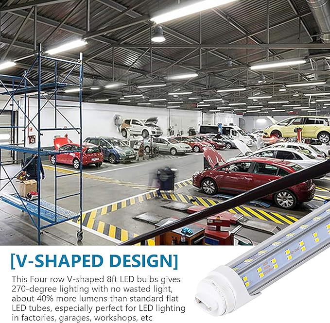 20-Pack 8FT R17D LED Light Bulbs - 144W 18800LM, 6000K Cool White Clear,96" HO T8 T10 T12 LED Tube Light Replacement for Fluorescent, Double Sided Four Row 768pcs V Shape, Ballast Bypas