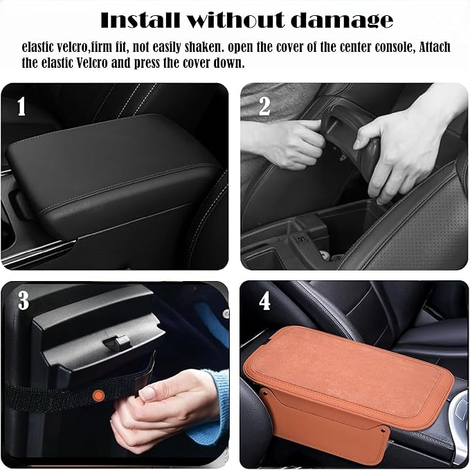 Arm Rest Cover for Car with 2 Storage Bags, Central Console Cover Armrest Pad, Suede Leather, Auto Interior Accessories for Most Vehicles, All-Season Comfort, Orange