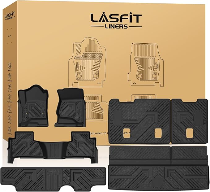 LASFIT Floor Mats & Cargo Liner 2015-2020 & Only 7/8 Seats (Not for 9 Seats) for Chevrolet Chevy Tahoe/GMC Yukon(Only Yukon, Not Fit Yukon XL)/Cadillac Escalade(Only Escalade, Not Fit Escalade ESV)