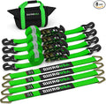 Rhino USA Car Tie Down Straps for Trailers with J Hooks (4-Pack) – 2" x8' (10,000lb Break Strength) – Heavy Duty Car Hauler Tire Straps with Axle Straps for UTV, Powersports & More – Green