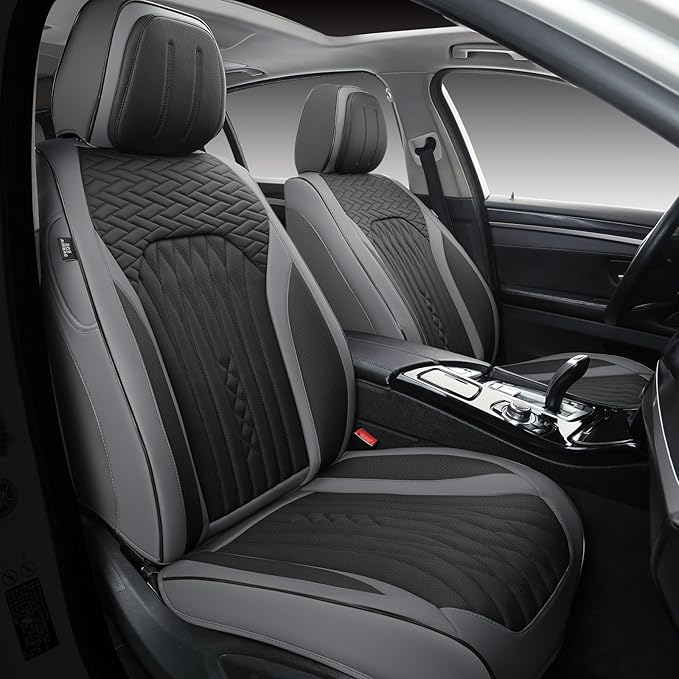 Car Seat Covers Full Set, Leather Seat Covers for Cars, Car Seat Protector Waterproof, Non-Slip Car Interior Covers Fit for Most Cars, SUV, Vans, Trucks,5Seaters,Full Set,Gray-Black,COMFDRIVE-A03