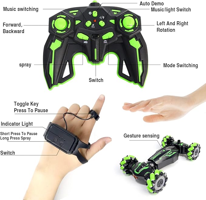 LiJiaHPK Gesture Control RC Car with Fog Spray 360° Stunt Flips & LED Lights Remote Control Toy for Kids Ages 5-7 STEM Learning Gift for Boys Girls