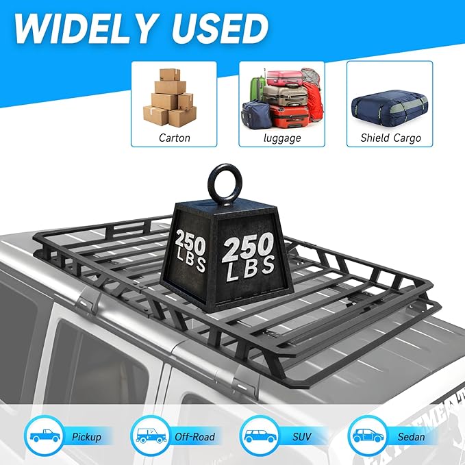 NIHAO 60"x36"x5" Heavy Duty Roof Rack Cargo Carrier, Universal Car Top Luggage Basket for SUV, Truck, RV, Pickup, Holds Up to 250 Lbs