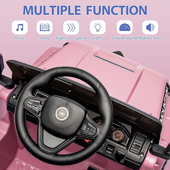 12V Kids Ride on Truck Car, 4 Wheeler Electric Vehicles with Remote Control, Spring Suspension, 3 Speeds, LED Lights, Music, MP3, Battery Powered Ride on Toy Gift for Boys Girls, Light Pink