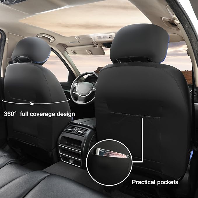 GIANT PANDA Fit Chevy Equinox Trax Malibu Blazer Trailblazer Traverse Tahoe Front Car Seat Cover, 3D Air Mesh Breathable Seat Protector, Blue（2-Pack