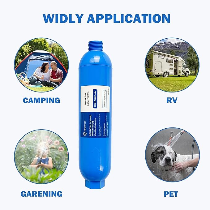 Hourleey 2 Pack RV Inline Water Filter, Reduce Bad Taste, Odors, Rust, Fluoride, Chlorine and Sediment in Drinking Water, Dedicated for RVs Campers