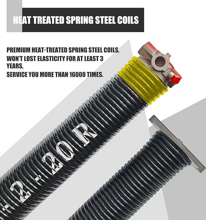 Garage Door Torsion Spring Set, Pair of 2" Electrophoresis Coated Garage Door Springs Replacement with 2 Non-Slip Winding Bars and Bearing, Minimum 16000 Cycles (.207x2x20")