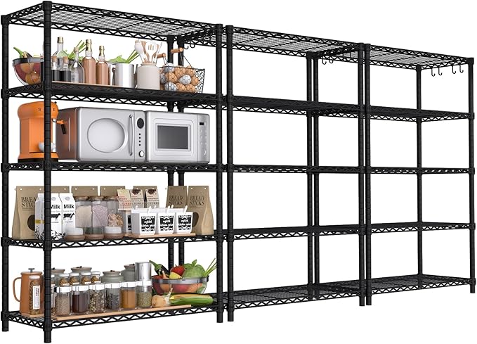 PrimeZone Wire Metal Storage Shelves - 5 Tier Adjustable NSF Certified Heavy Duty Garage Shelving Unit Organizer Rack, Steel Utility Shelf for Kitchen, Pantry, 35.5" W x 14" D x 72" H, Black, 3 Packs