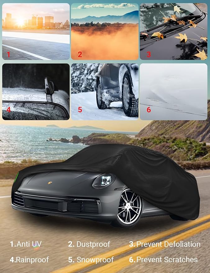 Proadsy 2025 Upgrade Car Cover for Porsche 911 Carrera (996/997 Series) 1998-2024 2025, Windproof All Weather Waterproof Sun Rain UV Dust Snow Protection Full Outdoor Indoor Exterior Car Covers