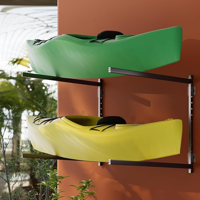 Wall Mounted Kayak Storage Rack, Kayak Racks for Outdoor Storage, Kayak Wall Mount 4 Tier Adjustable Surfboard Paddleboards Holder, Holds Up to 220 lbs