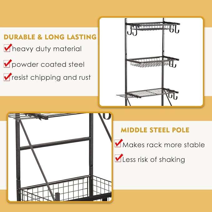 Snail Garage Sports Equipment Storage Organizer Sports Ball Storage Rolling Cart with Basket and Hooks Lockable Sports Ball Cage Storage Rack for Garages, Playgroup, Gym and Schools, Black