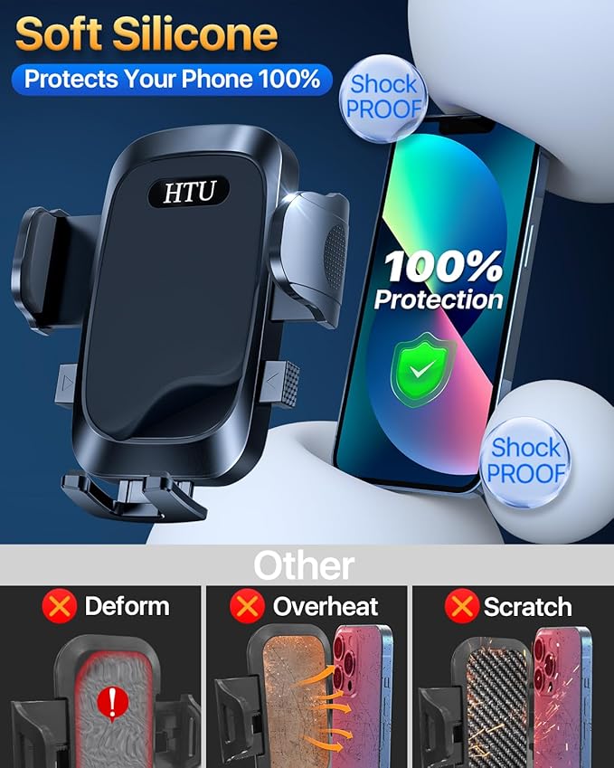 HTU 2025 Best Car Phone Holder 【Ultimate 5-in-1 & Upgraded 100+LBS Strongest Suction】【True Military-Grade & Safety Cert】 360° Windshield Dashboard Vent Mount for iPhone Android & Truck, Deep Black