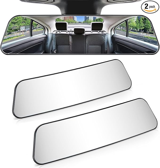 JOYTUTUS Rearview Mirror, 2 pack 12 Inch Panoramic Interior Clip-on Wide Angle Convex Rear View Mirror, Reduce Blind Spot Effectively for More Car SUV Trucks -Clear